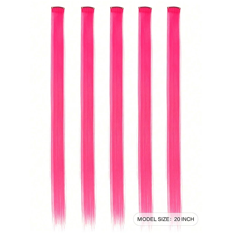 Colored Straight Clip in Hair Extensions long Straight Synthetic Pink Color Hairpiece 22 Inch Straight Hairpieces for Women image 5