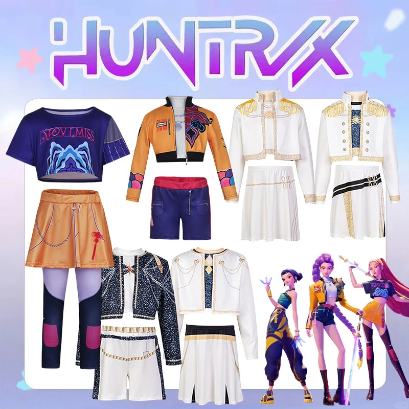 أطفال K-Pop رومي زوي ميرا تأثيري اكسسوارات زي فتاة عيد الميلاد كرنفال كوميك كون المرحلة هنتر لعب الأدوار الملابس وتتسابق