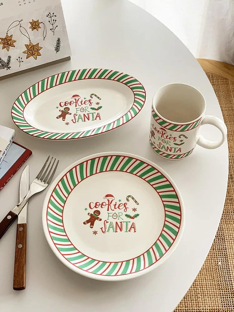 French Ins Vintage Christmas Day Ceramic Bread Plates Gingerbread Man Dessert Breakfast Plate Fruit Snack Plates Tableware