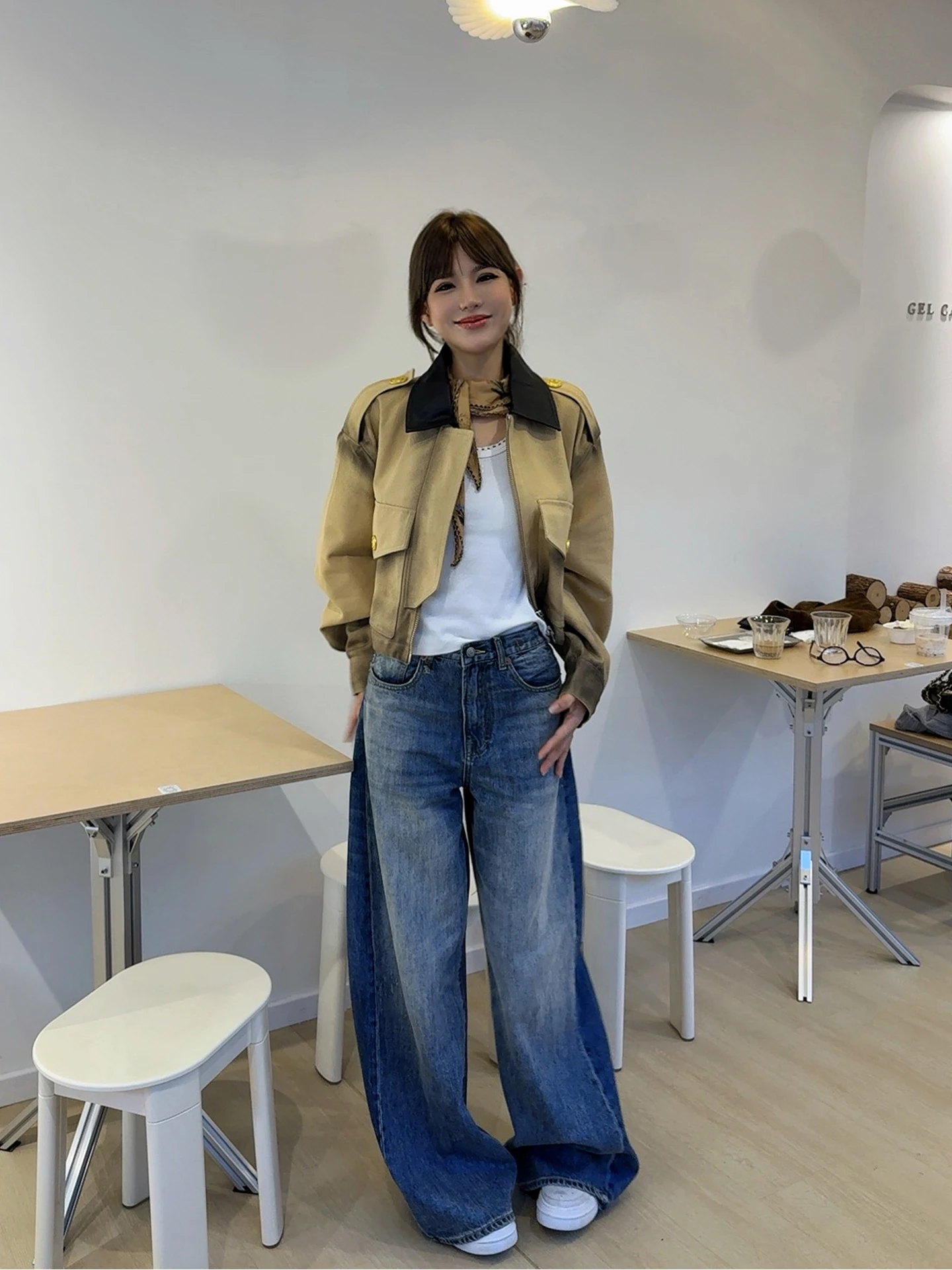 

Metal Bule ort Jaet Workwear Sle Women's Loose Fit Cotton Blend Long Sve Button Closure adient Pattern Coat