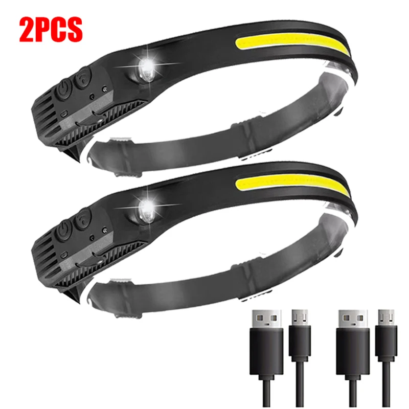 1~5Pack Headlamp USB Rechargeable LED Sensor Flashlight XPE+COB Torch Camping Waterproof Headlight for Fishing Lantern, image 9