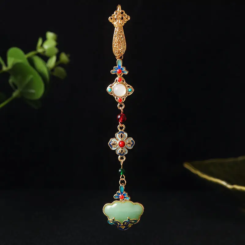 Women Chinese Style Cheongsam Qipao Lapel Hanging Tassel Pearl Pendant Vintage Brooch Elegant Style Hanfu Accessories