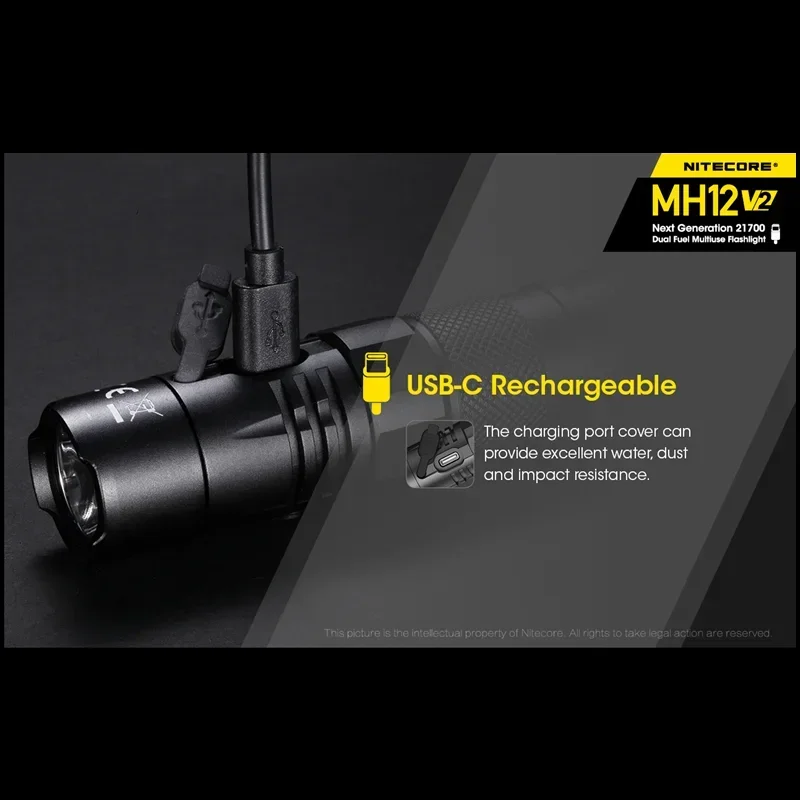 NITECORE MH12 V2 Tactical Flashlight 1200 Lumen Rechargeable Utilizes a CREE XP-L2 V6 LED With 18650 5000mAh Battery Highlight