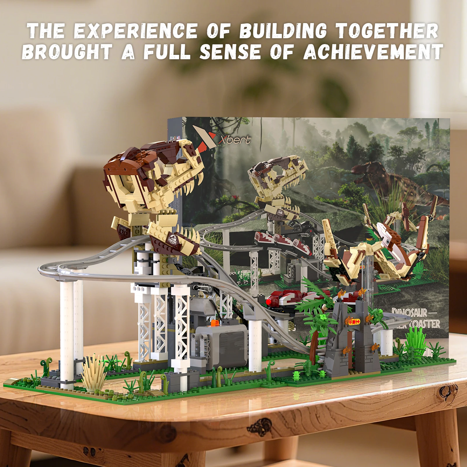 MOC 1291 pièces Kit de blocs de construction de montagnes russes dinosaures, jouet de tapis pour les amateurs de dinosaures et cadeau parfait de Noël et d'anniversaire