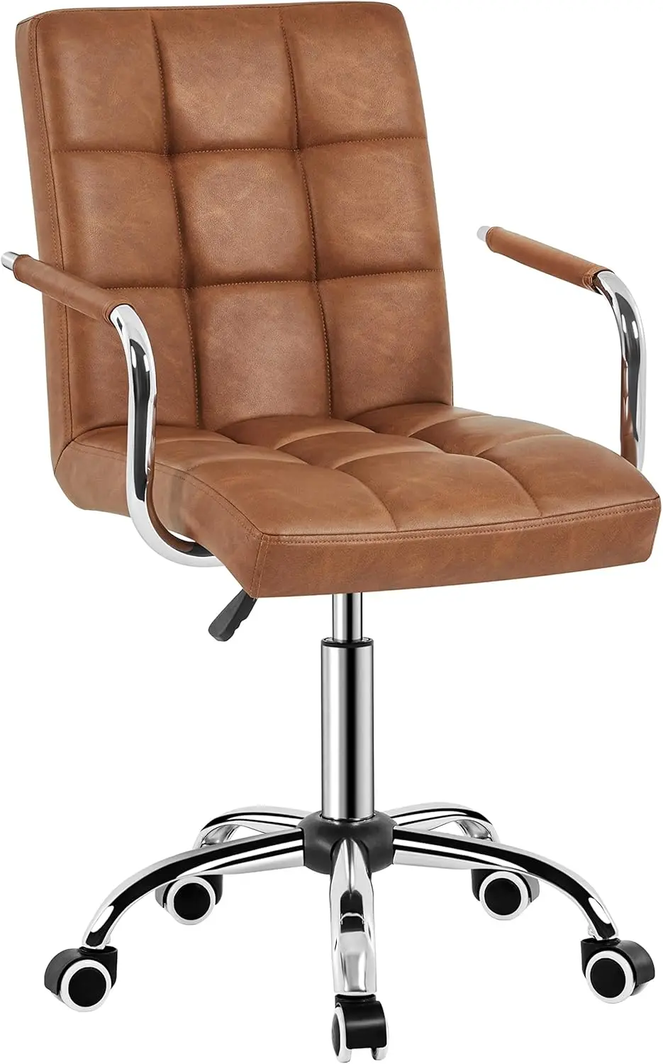 

Comfortable Mid-Back Office Chair with Adjustable Height, PU Leather and Swivel Design in Retro Brown