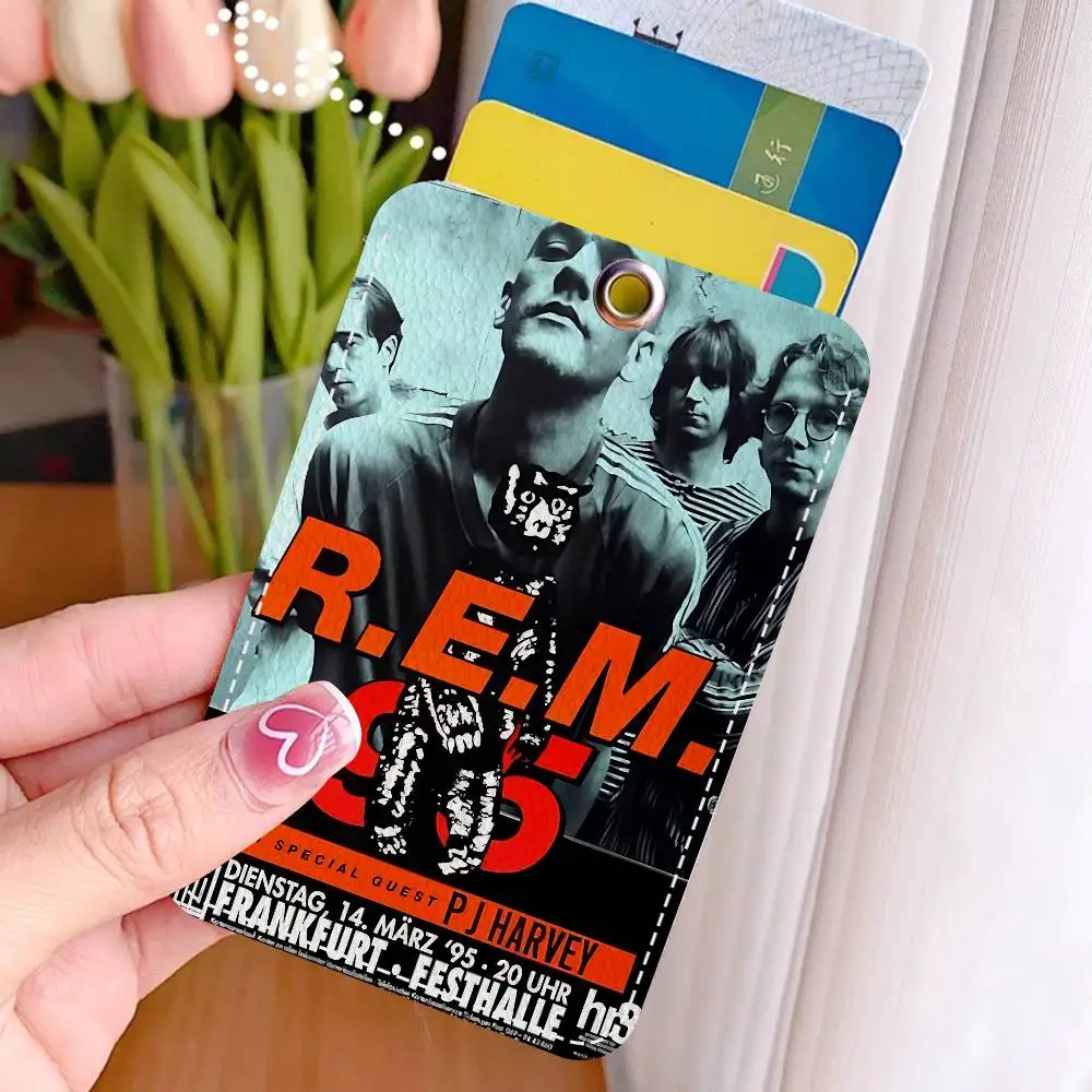 Classic R-REM Band Rectangle Keychain Card Holder, Badge Credit Card Holder, Student ID Card Holder, Bus Cards Cover