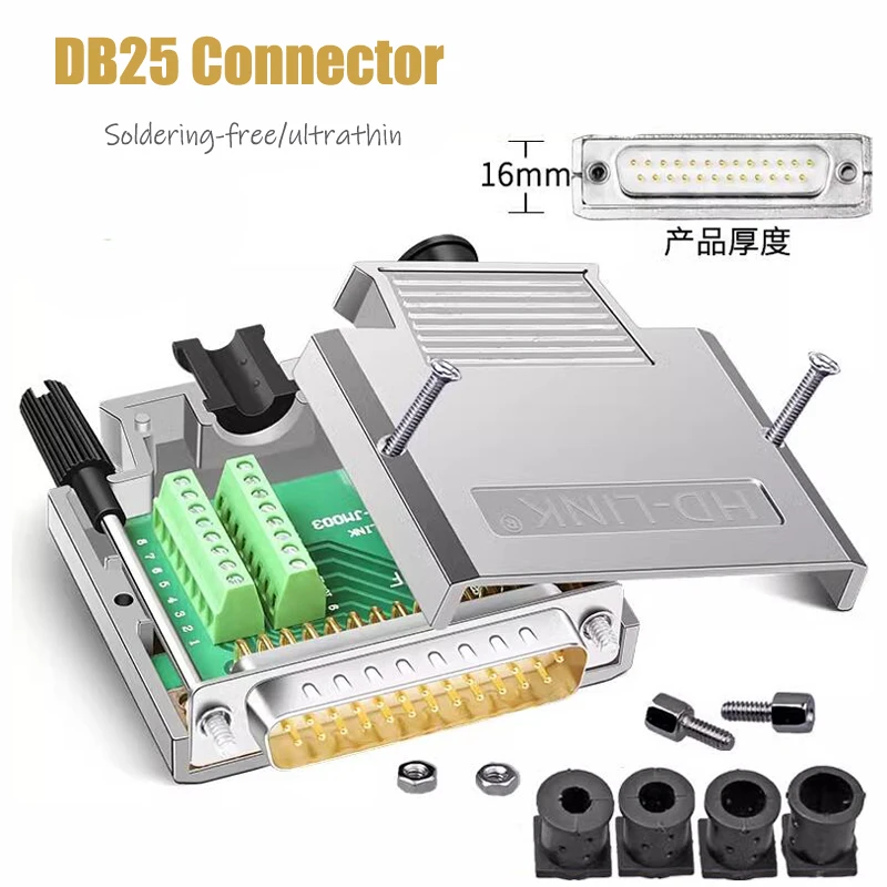 

DB25 Male Female Solderless Connector 2-row D-sub 25Pin Serial Port Plug Industrial Wire Parallel Port Breakout Terminal Adapter