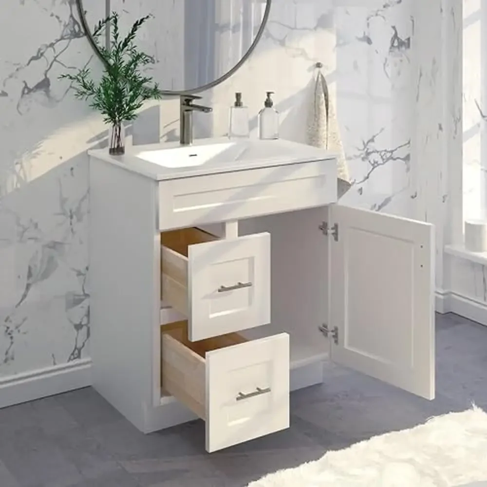 Vanity Cabinet banheiro com gavetas, madeira maciça, construção macia Fechar gaveta Slides, esquerda e direita gavetas comutáveis, 30 polegadas