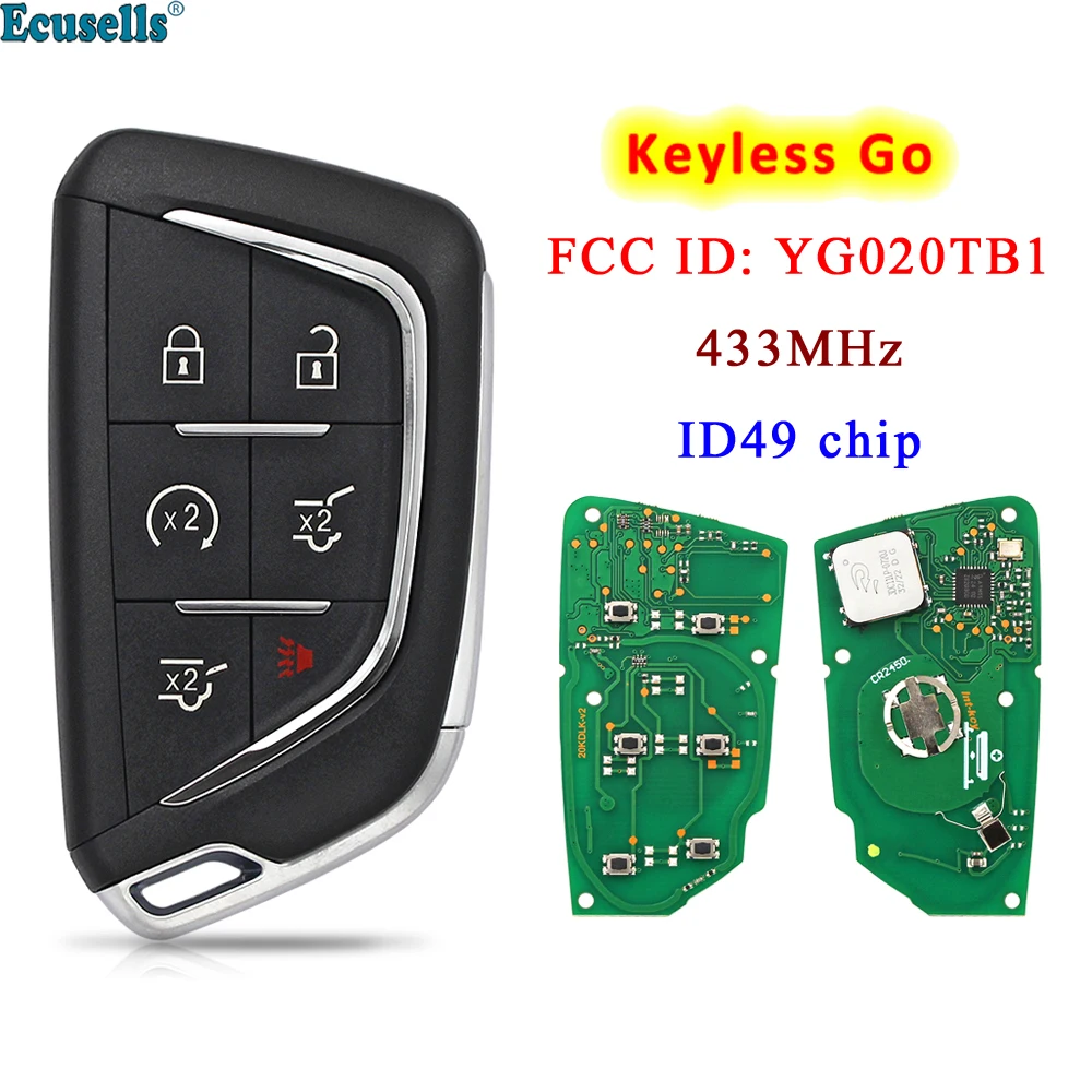 

Smart Keyless Go Remote Key Fob for Cadillac Escalade 2021 2022 FCC: YG0G20TB1 433.92Mhz ID49 Chip with Emergency Key