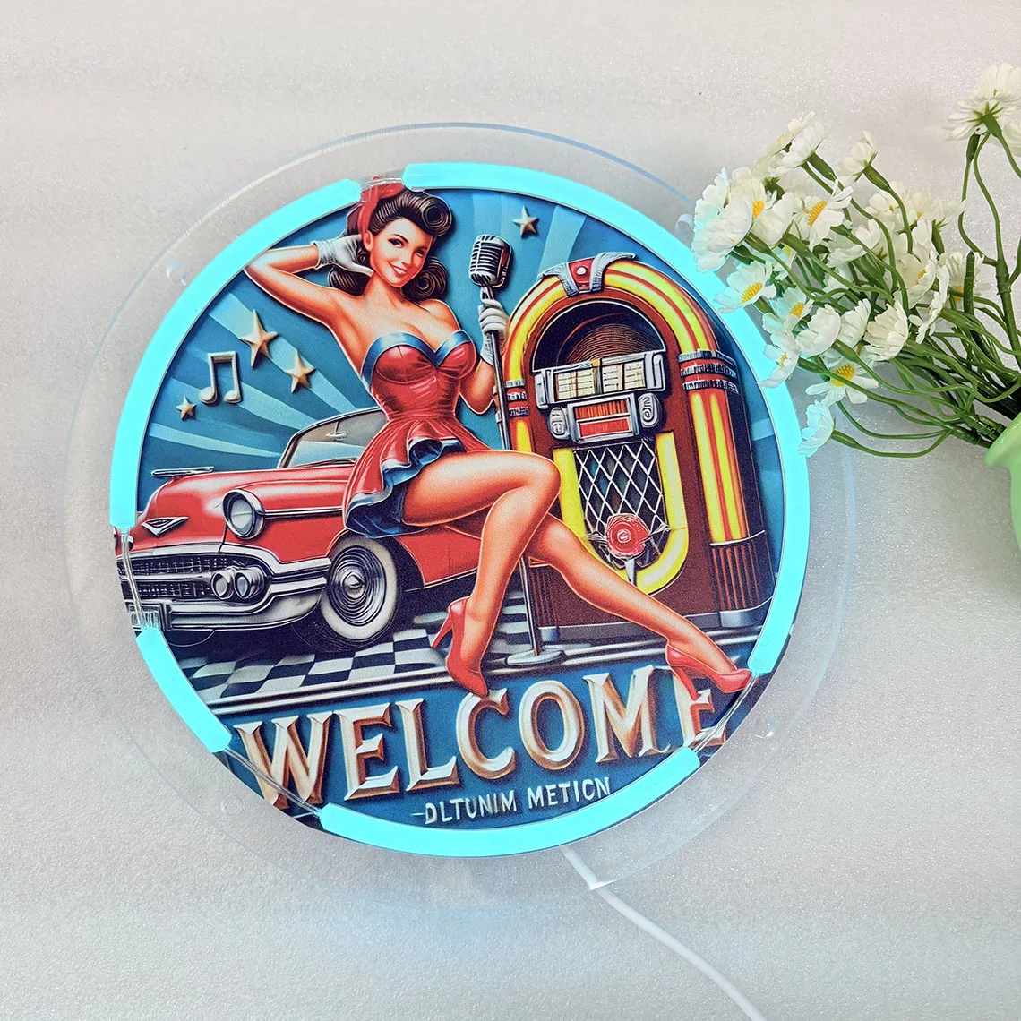 Vintage Poster Lady LED Neon Sign,Retro Car And Karaoke Wall Decor,Bar Man Cave Home Decoration,Custom Neon Sign,Gift For Him