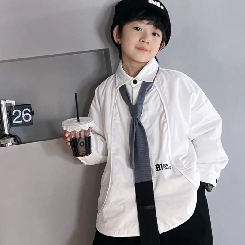 

Boys Shirt Children's Korean Edition Loose Winter Thin Cotton Jacket 2025 College Wind Warm Lining