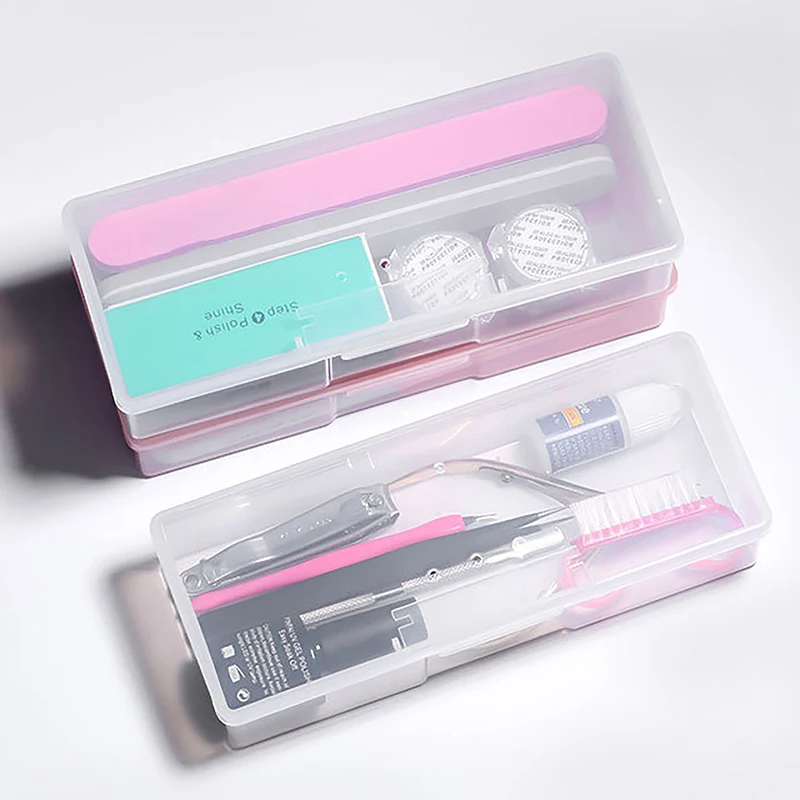 Nail Art Storage Box Nail Accessories Organizer Clear Cuboid Plastic Container Packaging Case For Nail Brush File Manicure Tools