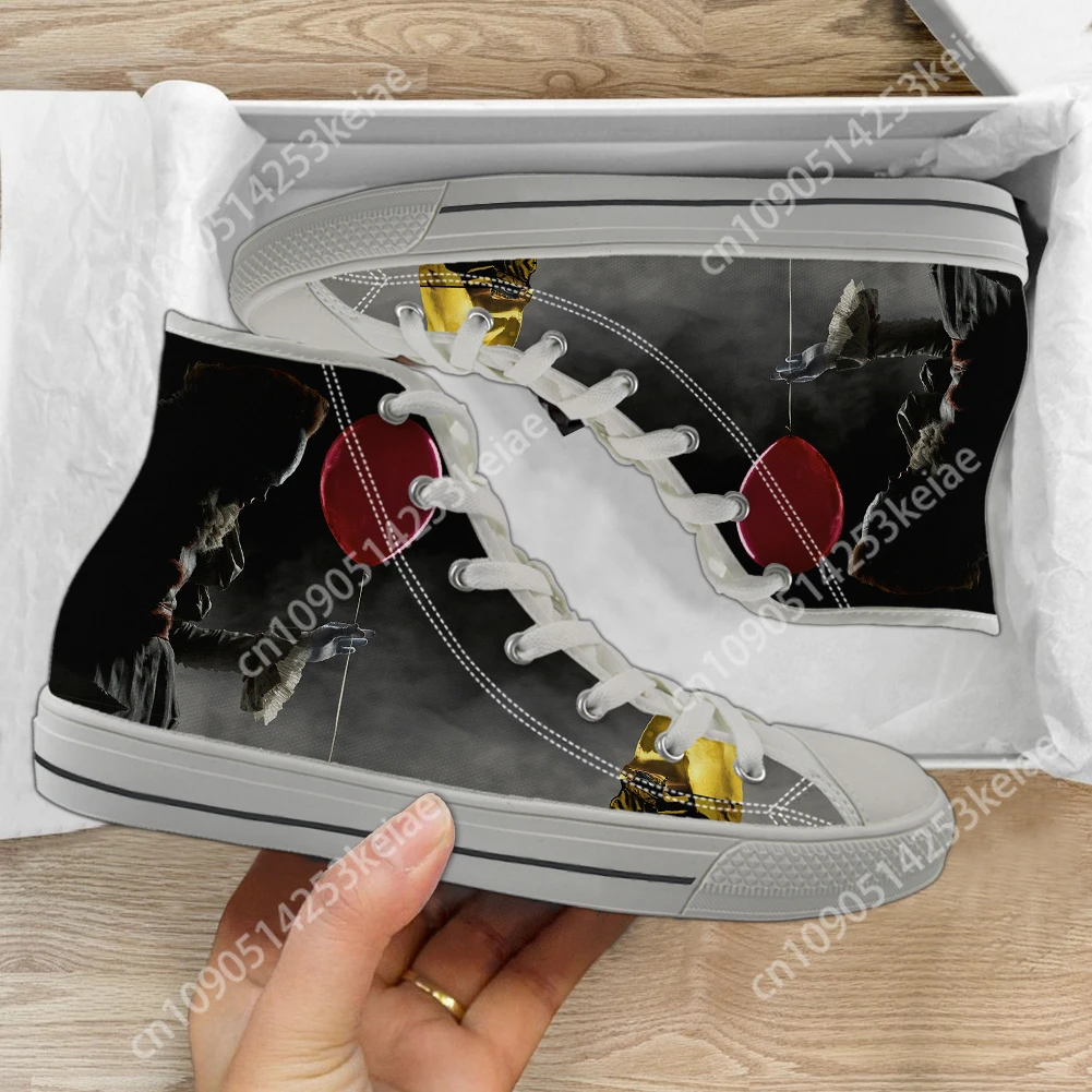 Custom Made Horror Movie Pennywise Print High Top Women Men Canvas Shoes Female Casual Vulcanize Flats Shoes Teen Boys Sneakers