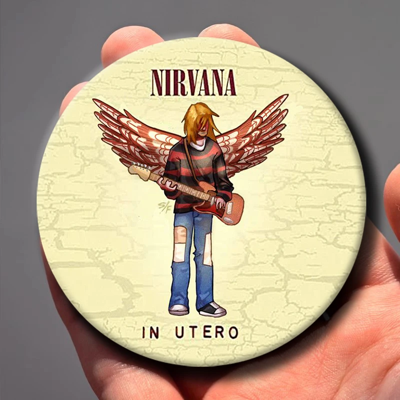 58mm 1PC Rock Band Nirvana Cartoon Brooches Anime Badge Round Handmade Brooch Lapel Pins Jewelry For Backpack Clothes Gifts