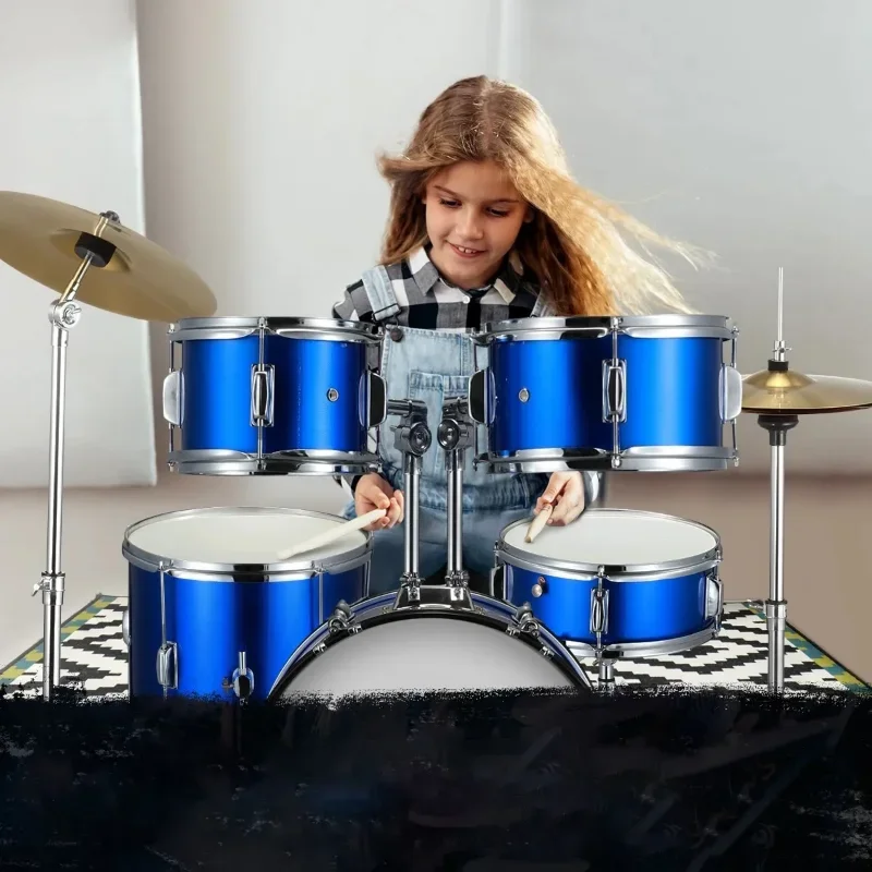 

Juniors 5 Piece Drums Set Professional Pcuession Instruments Cymbals Stool Electric Children Kids Drum Kit