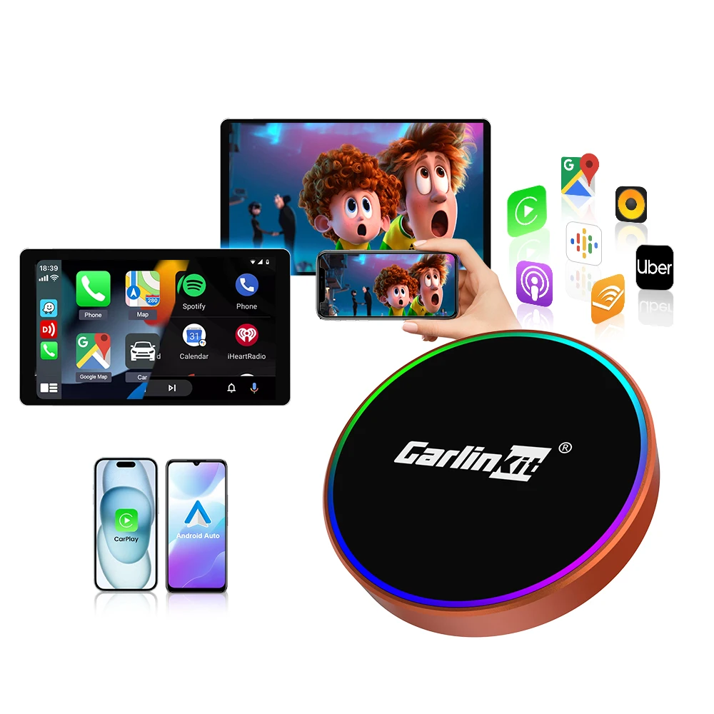 CarlinKit New Wireless CarPlay Adapter Screen Mirroring Android Auto USB Dongle MiraCast AirPlay 3-in-1 WiFi Seamless Connection