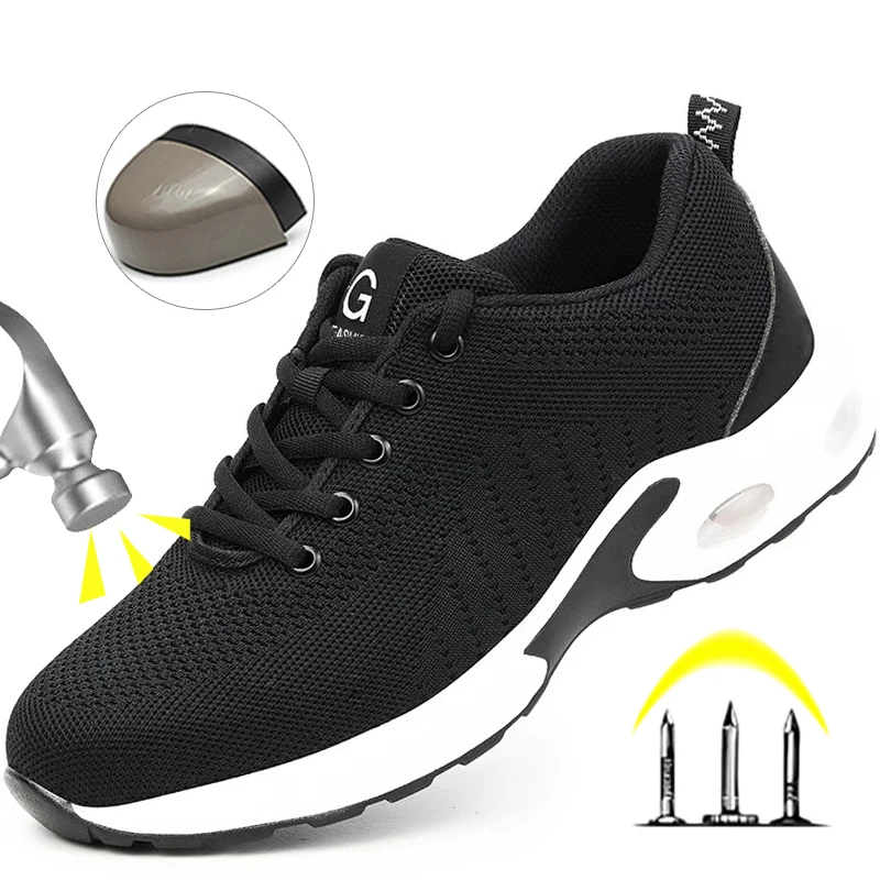 Air Cushion Work Safety Shoes For Men Women Breathable Work Sneakers Steel Toe Work Shoes Anti-puncture Safety Protective Shoes