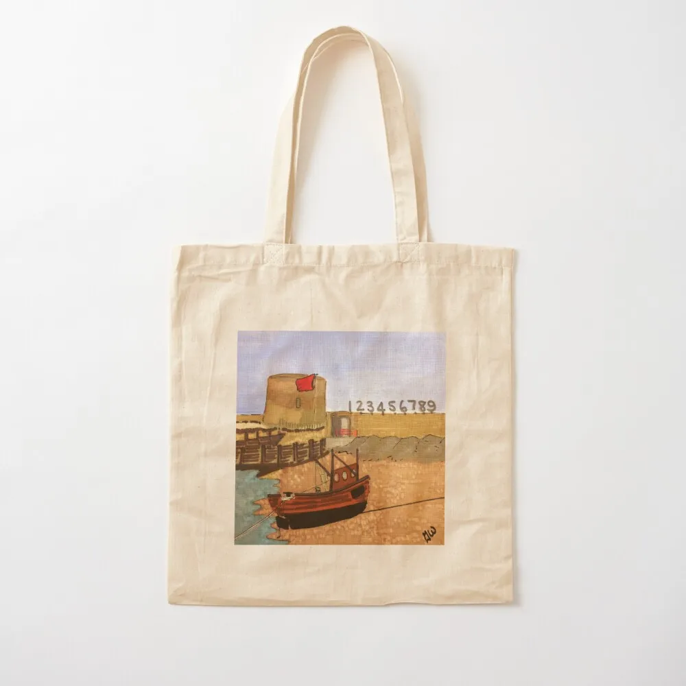 حقيبة يد Fishermans Beach, Hythe, Kent - Fireing Range & Martello Tower Tote حقيبة يد قابلة لإعادة الاستخدام وحقائب صديقة للبيئة