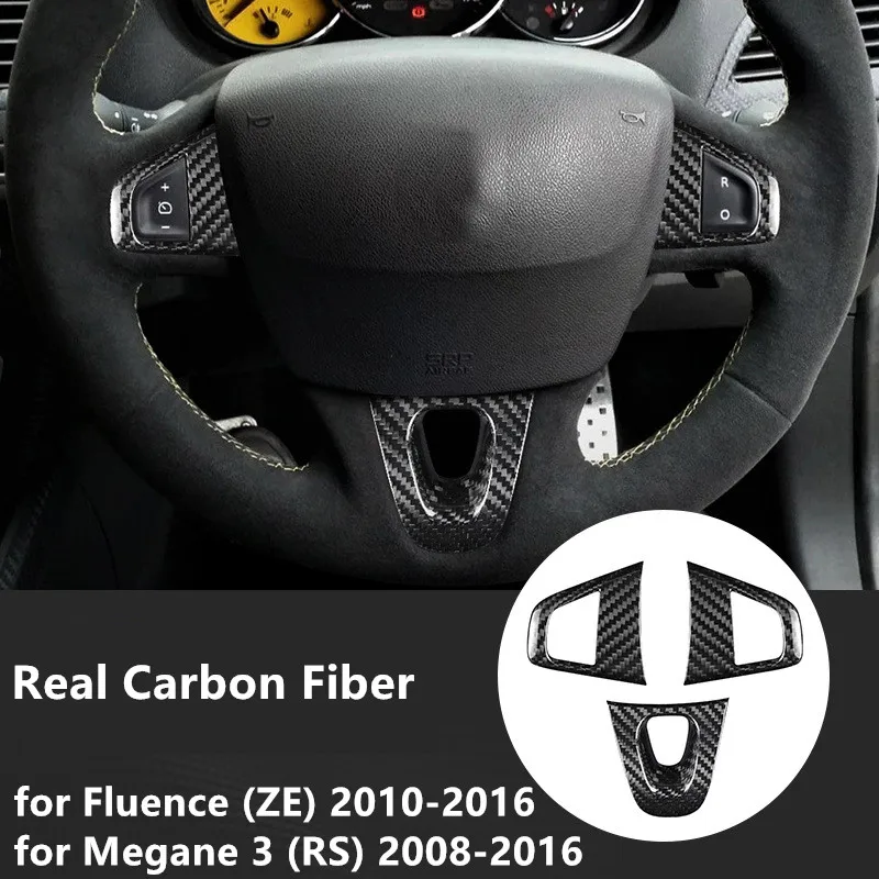 Real Carbon Fiber Steering Wheel Control Panel Button Decoration Sticker for Renault Megane 3 RS 2008-2016 Fluence ZE 2010-2016