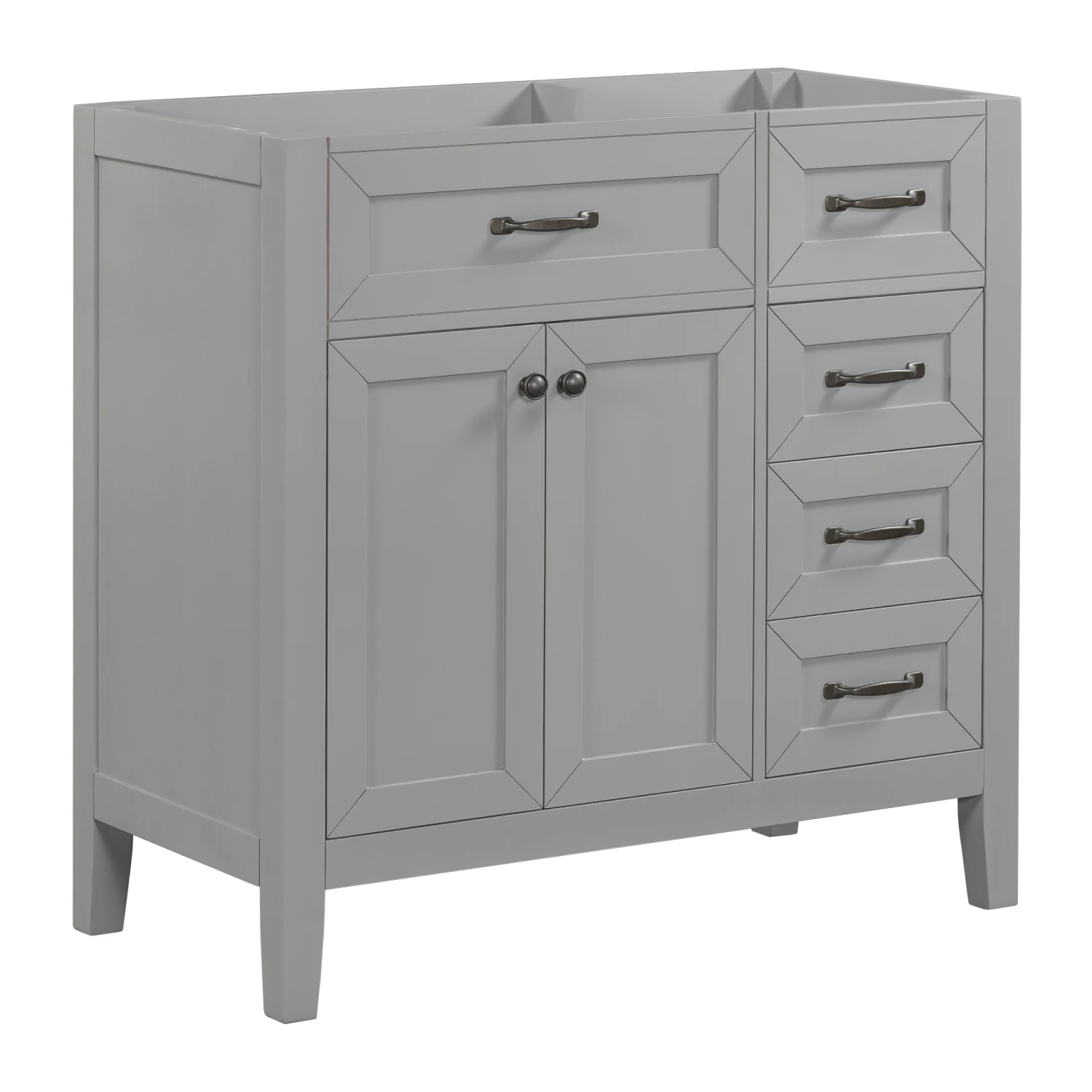 Mueble de baño de 36" sin lavabo, solo base de gabinete, mueble de baño con cajones, estructura sólida y tablero de MDF, gris
