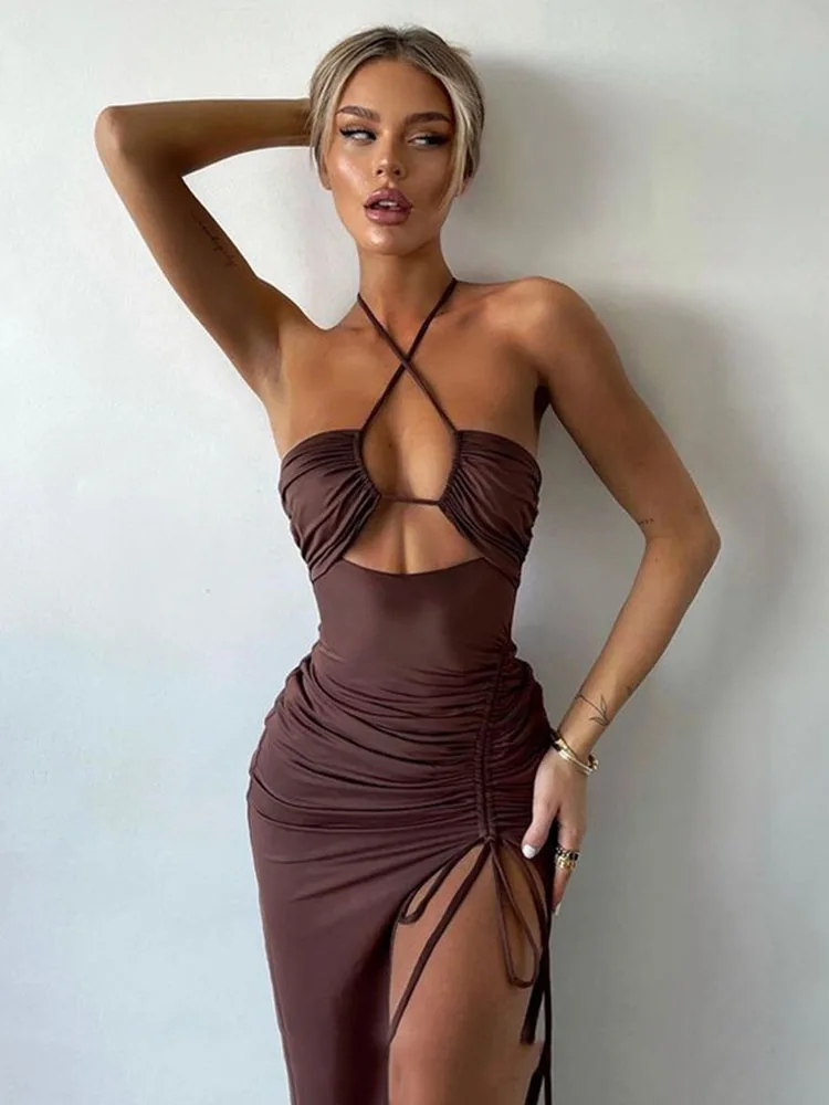 Women's Sleeveless Backless Midi Dresses, Slim, Sexy, Night Club, Party, Women's Bodycon