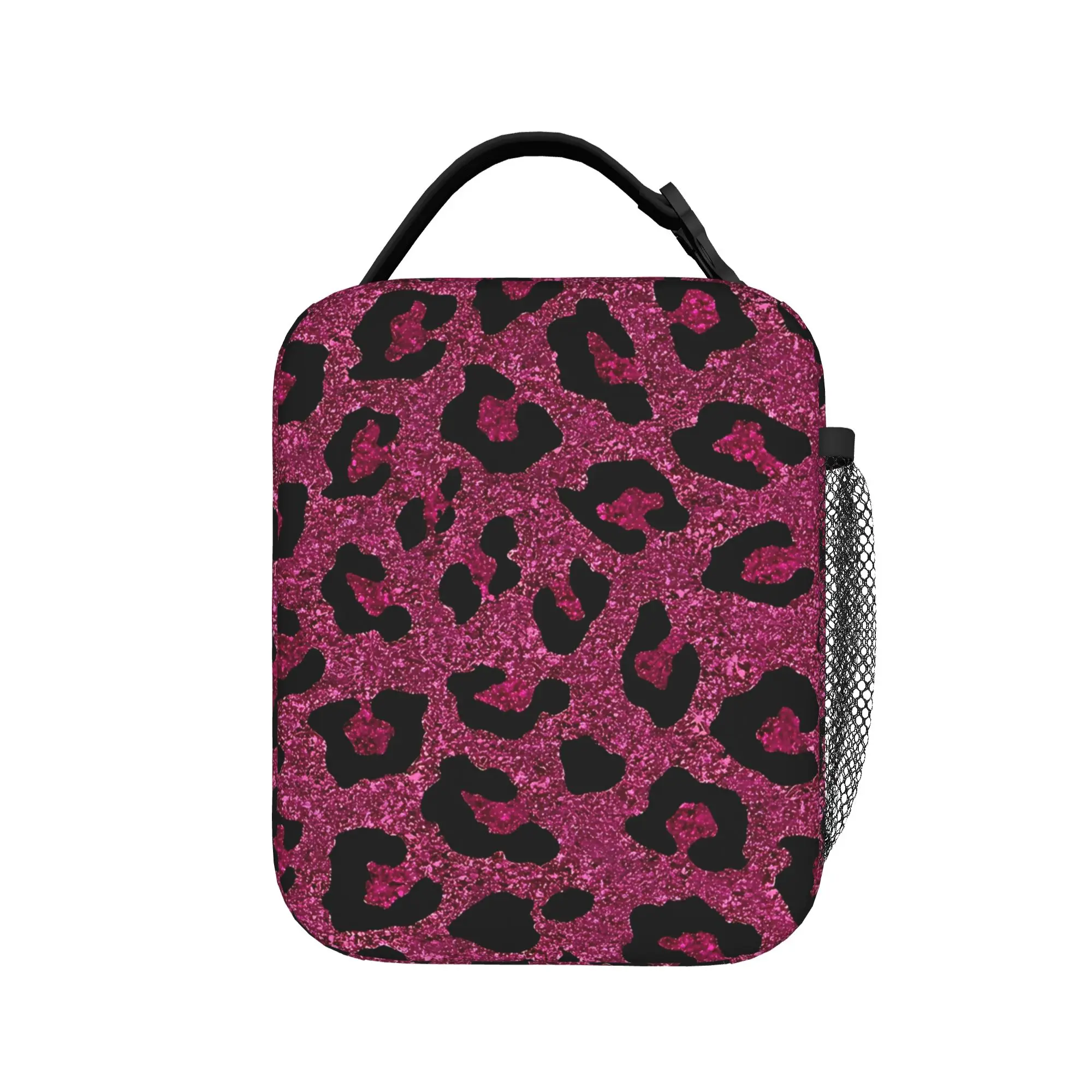 Pink Glitter Leopard Print Lunch Bag  Funny Lunch Box For Child  Outdoor Picnic Cooler Bag Oxford Thermal Tote Handbags