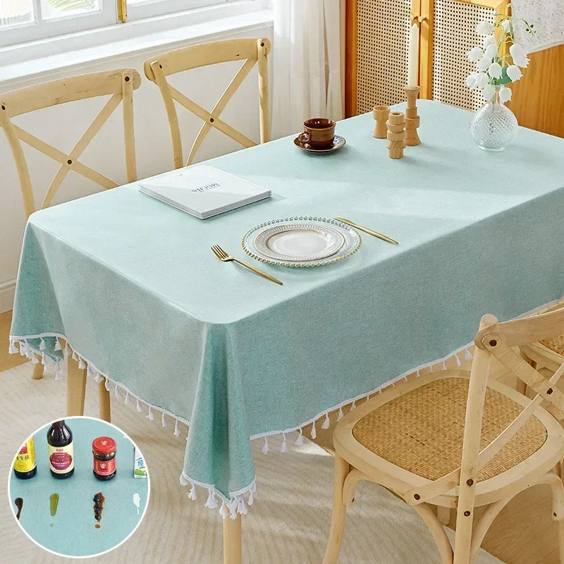 

Cotton linen tablecloth waterproof oil free wash cream style simple K1043