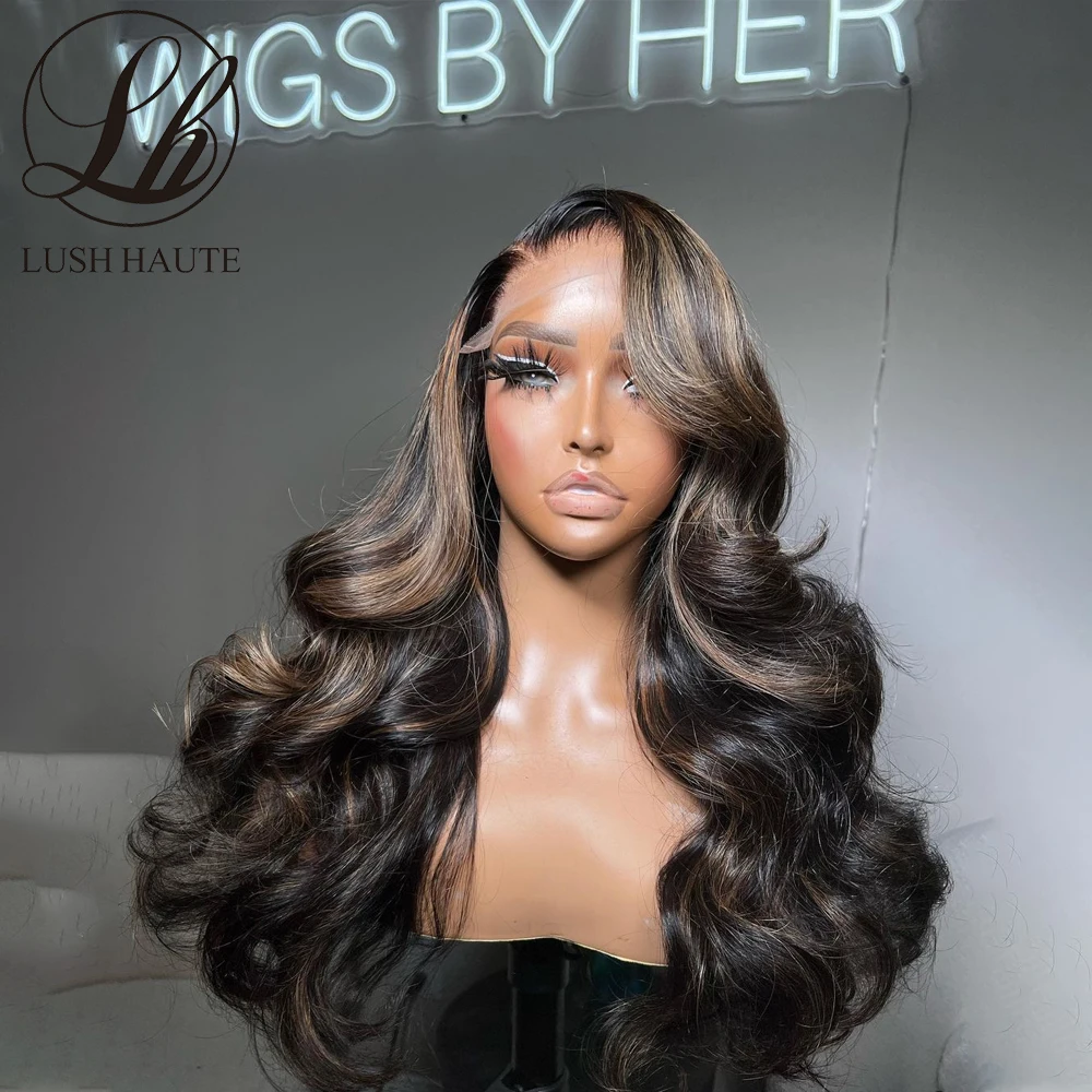 

13X4 Body Wave Lace Front Wigs Highlight /Reddish Brown Heat Resistant Fiber Lace Frontal T Part Wigs Pre Plucked With Baby Hair