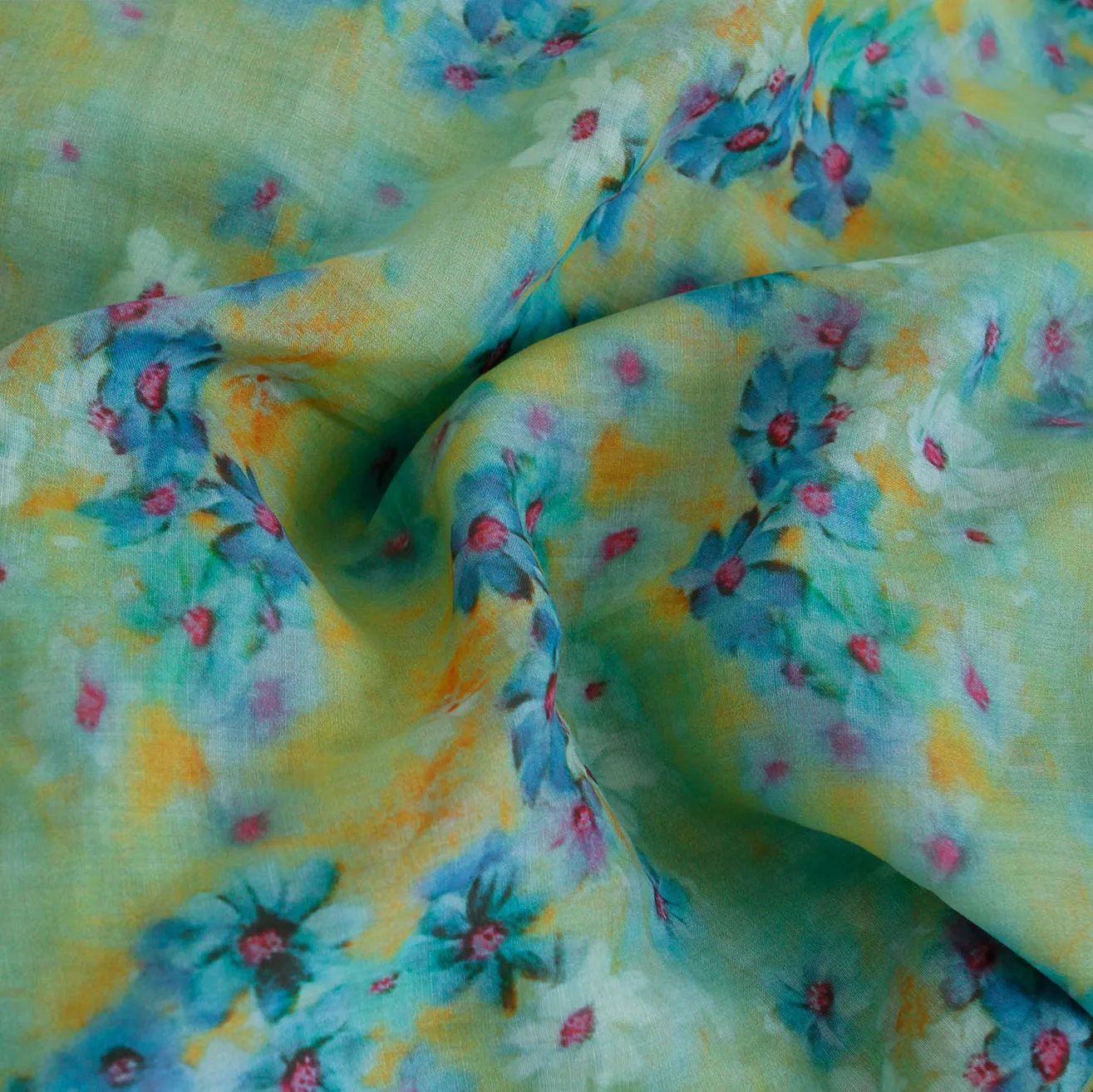 

1 ярд, натуральная чистая ткань рами, ткань с синим цветочным принтом, модная уникальная одежда, халат, рубашка, ткани для одежды