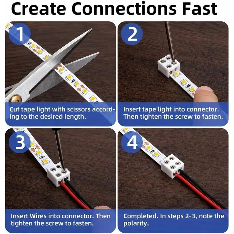 Professional Grade User-Friendly LED Strip Light Connectors 8Mm 20Pcs LED Light Strip Connectors Versatile LED Connecting