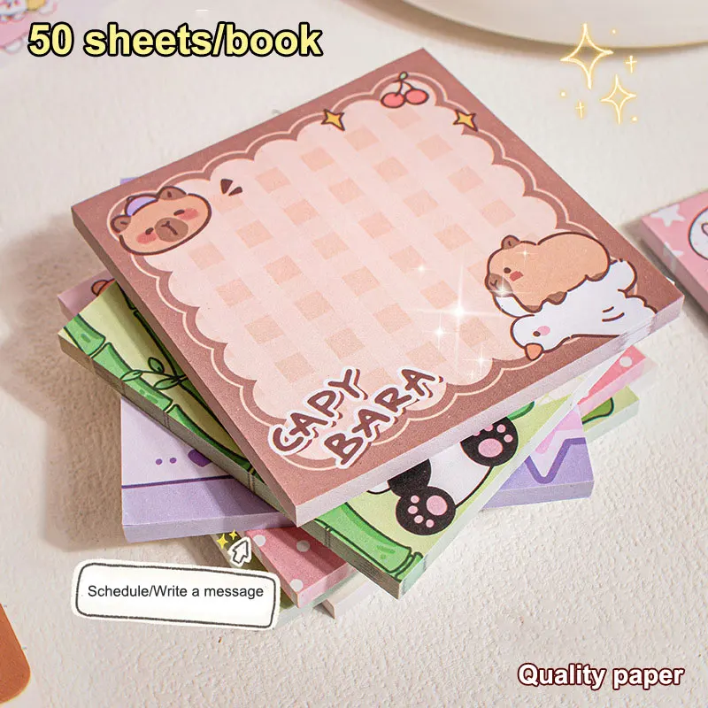 Square Cartoon Sticky Notes Set, Student Memo Pads, Tearable e Sticky Notebook, 4x50Pcs