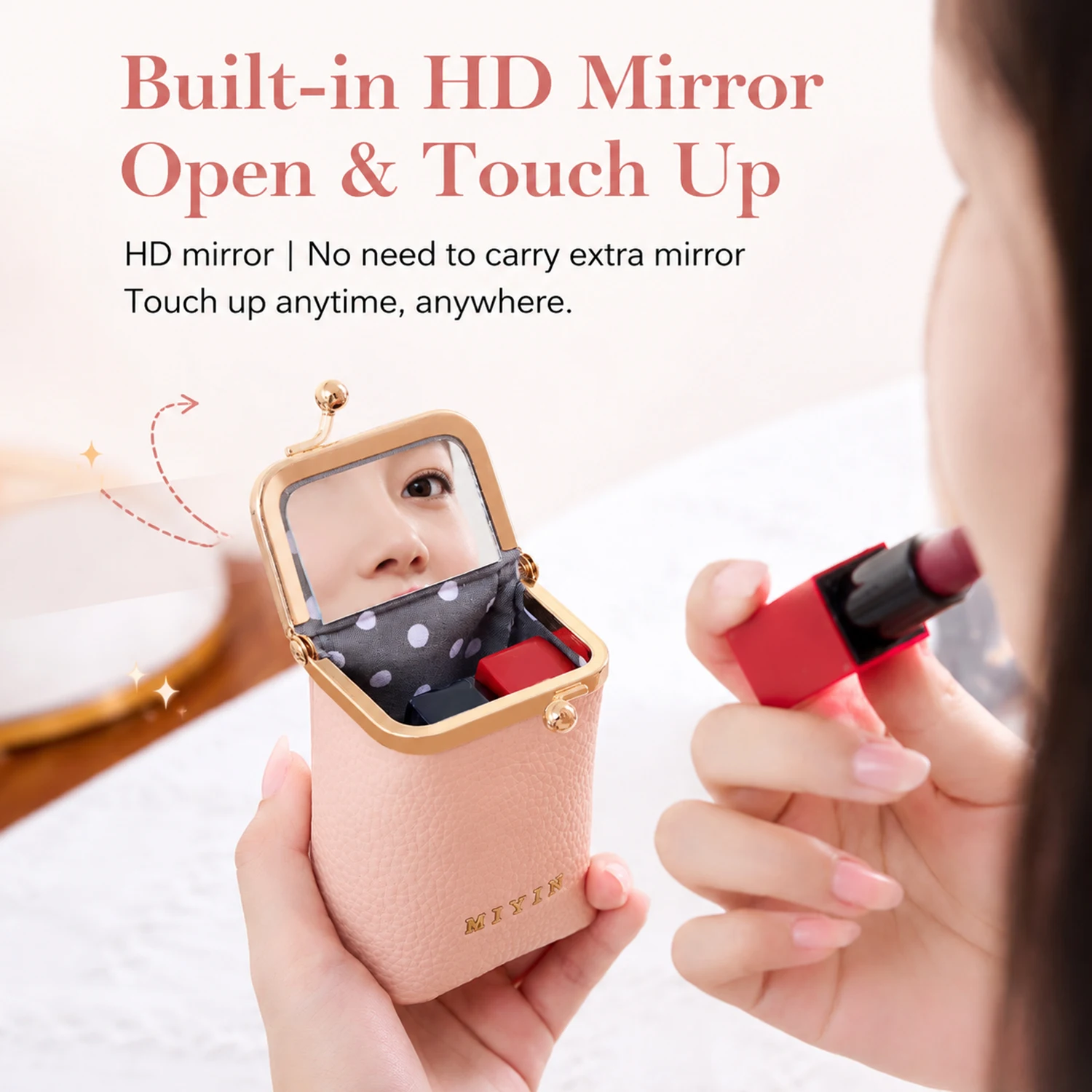 Luxury Style Mini Portable Women's Lipstick Organizer Also Functions as a Jewelry Earphone and Coin Purse with a Built-in Mirror