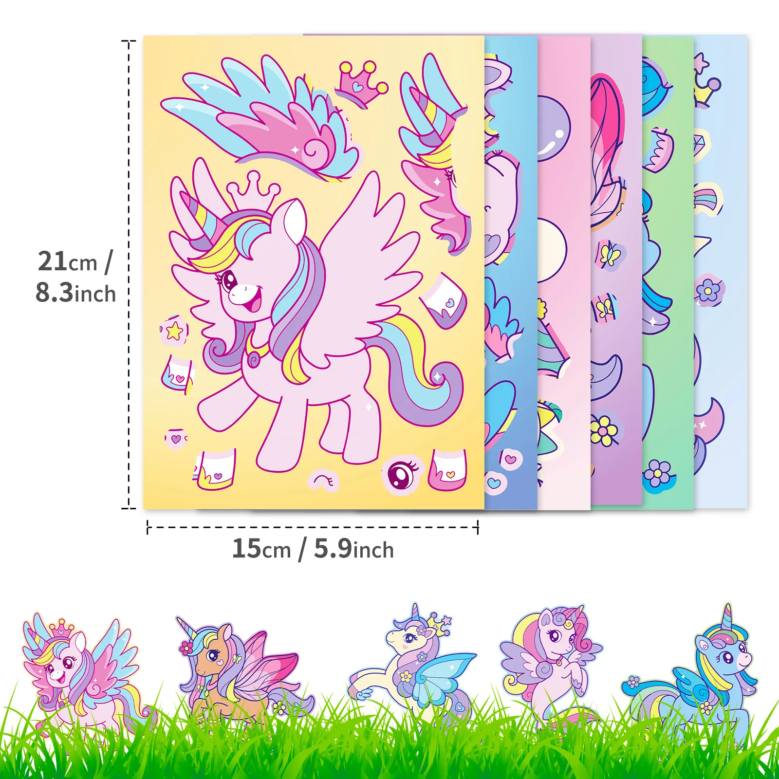 6Sheets Rainbow Horse Children DIY Puzzle Sticker Games Unicorn Make A Face Funny Assemble Jigsaw Stickers Kids Educational Toys