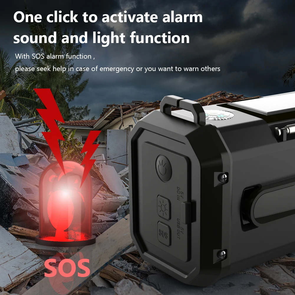 LED Emergency Radio Handcrank Solar AM/FM/WB 10000mAh Solar Emergency Radio Flashlight Reading Lamp Type-C Charging with Compass