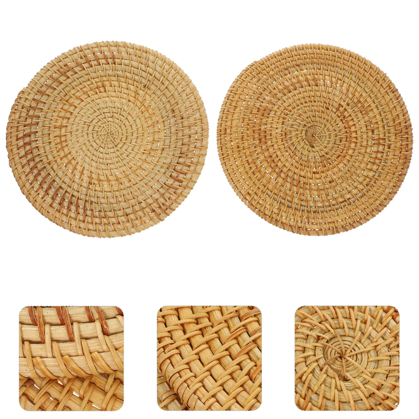 2Pcs Woven Placemat Round Heat Resistant Table Mat Handmade Straw Dining Tableware Pad for Kitchen Living Room