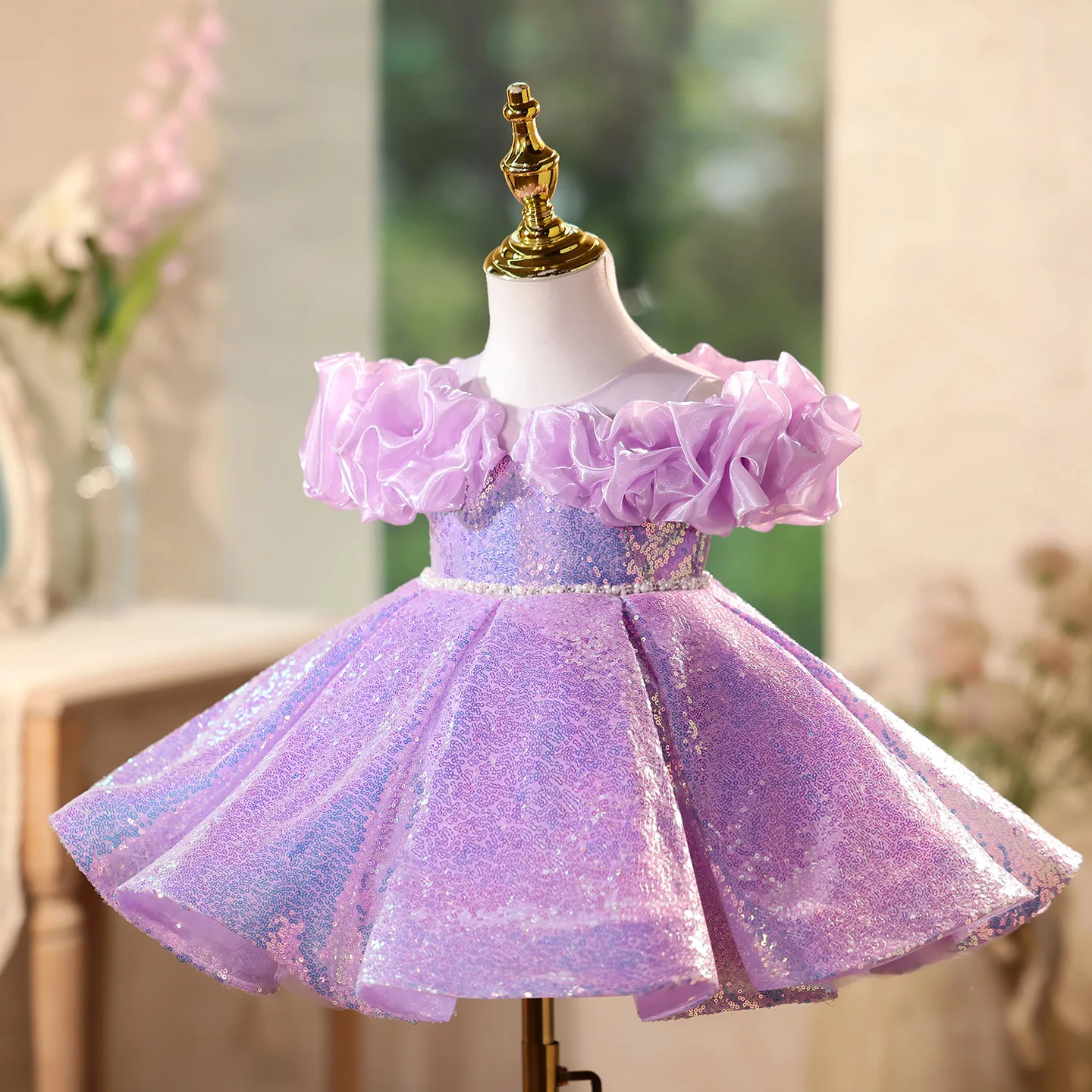 Fashion Birthday Wedding Party Dress y1664 Girls Eelgant Purple Evening Princess Ball Gown Children