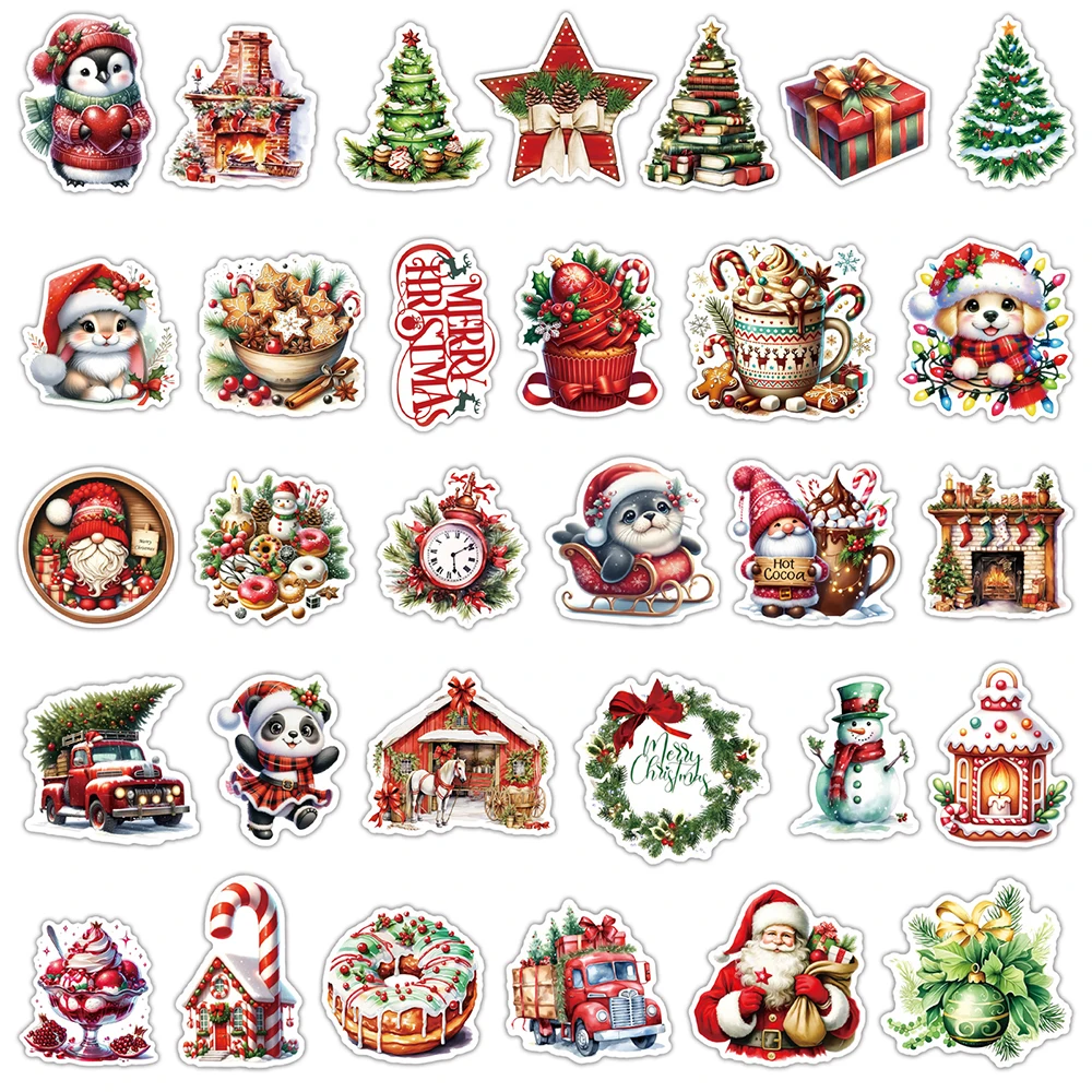 10/30/60pcs Retro Christmas Graffiti Stickers Cute Cartoon Snowman Animals Decals Luggage Notebook Phone Bike Sticker Kids Toy