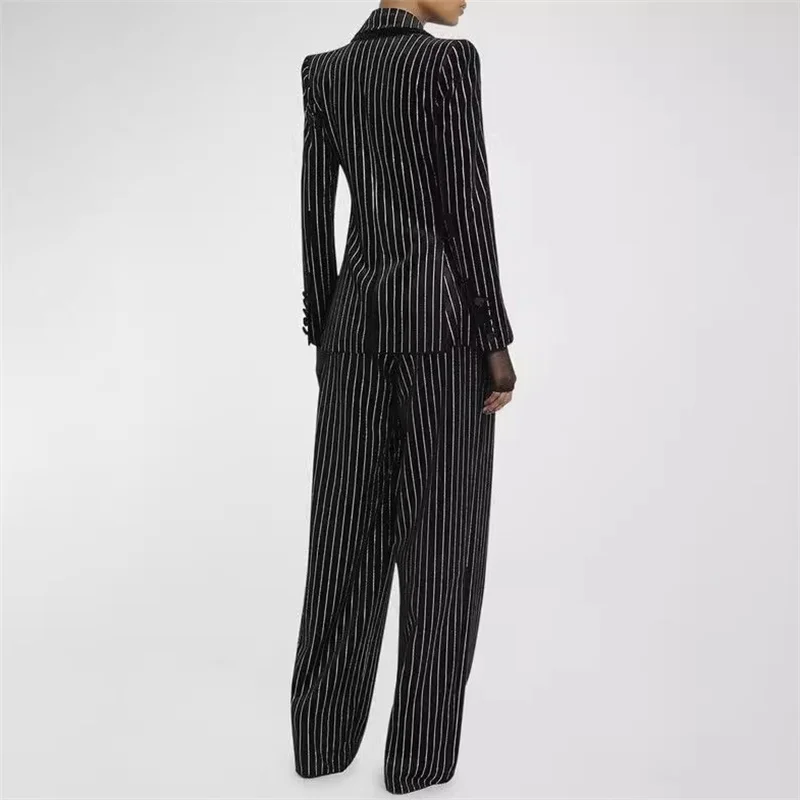 Women's pants Spring 2025 new shiny rhinestone decorated women's straight leg pants gold velvet slim fit striped suit pants y2k