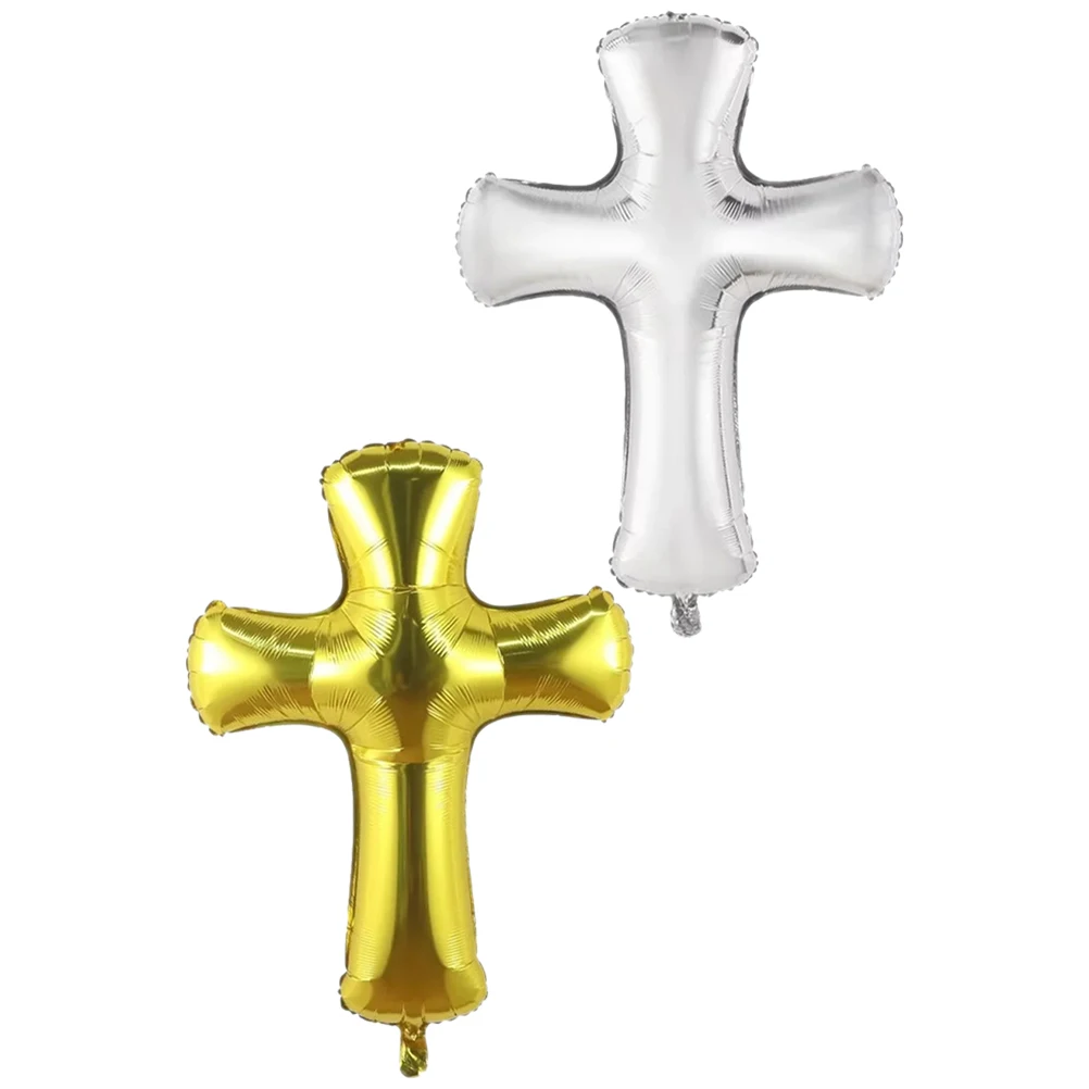 

2pcs Cross Balloon Foil Decorative Baptism Party Supplies Hanging Wall Yard Window Photo Background Cartoon Design Bright Color