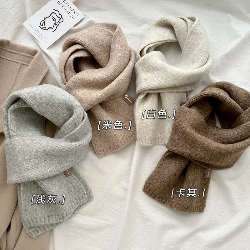 

Высококачественный универсальный маленький шарф, мягкий вязаный шерстяной шарф цвета чая с молоком, осень-зима, универсальный теплый корейский стиль