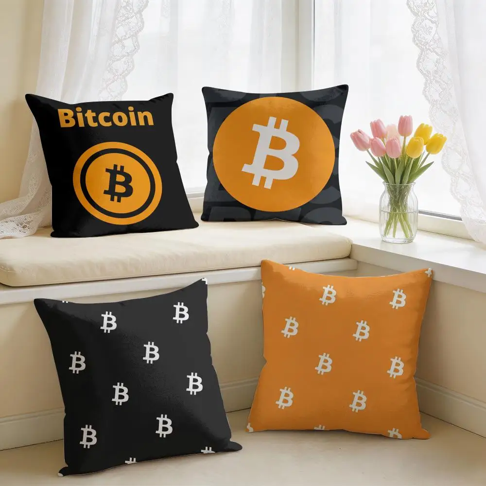 Bitcoin Btc Logo Cool Cushion Cover Square Short Plush Pillow Case Living Room Sofa Home Decor Funda 40X40