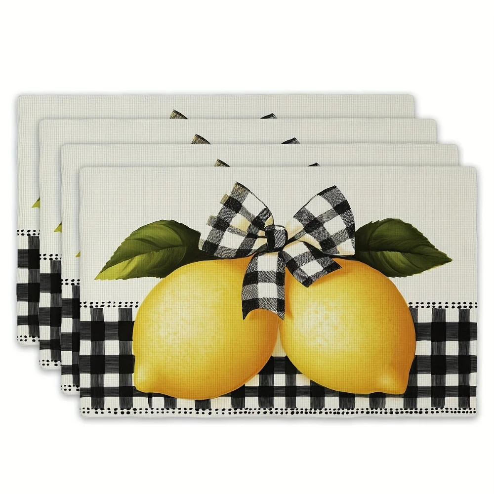 Buffalo Check Lemon Bow Printed Placemats Farmhouse Fruit Table Decor Rustic Sideboard Display Summer Dining Home Decor