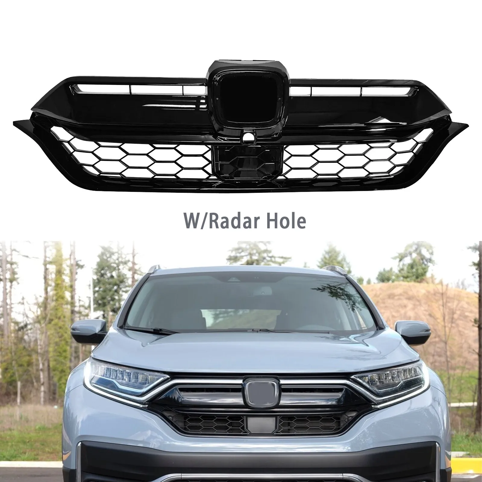 

For Honda CR-V CRV 2020 2021 2022 Honeycomb Front Upper Grille With Radar Hole
