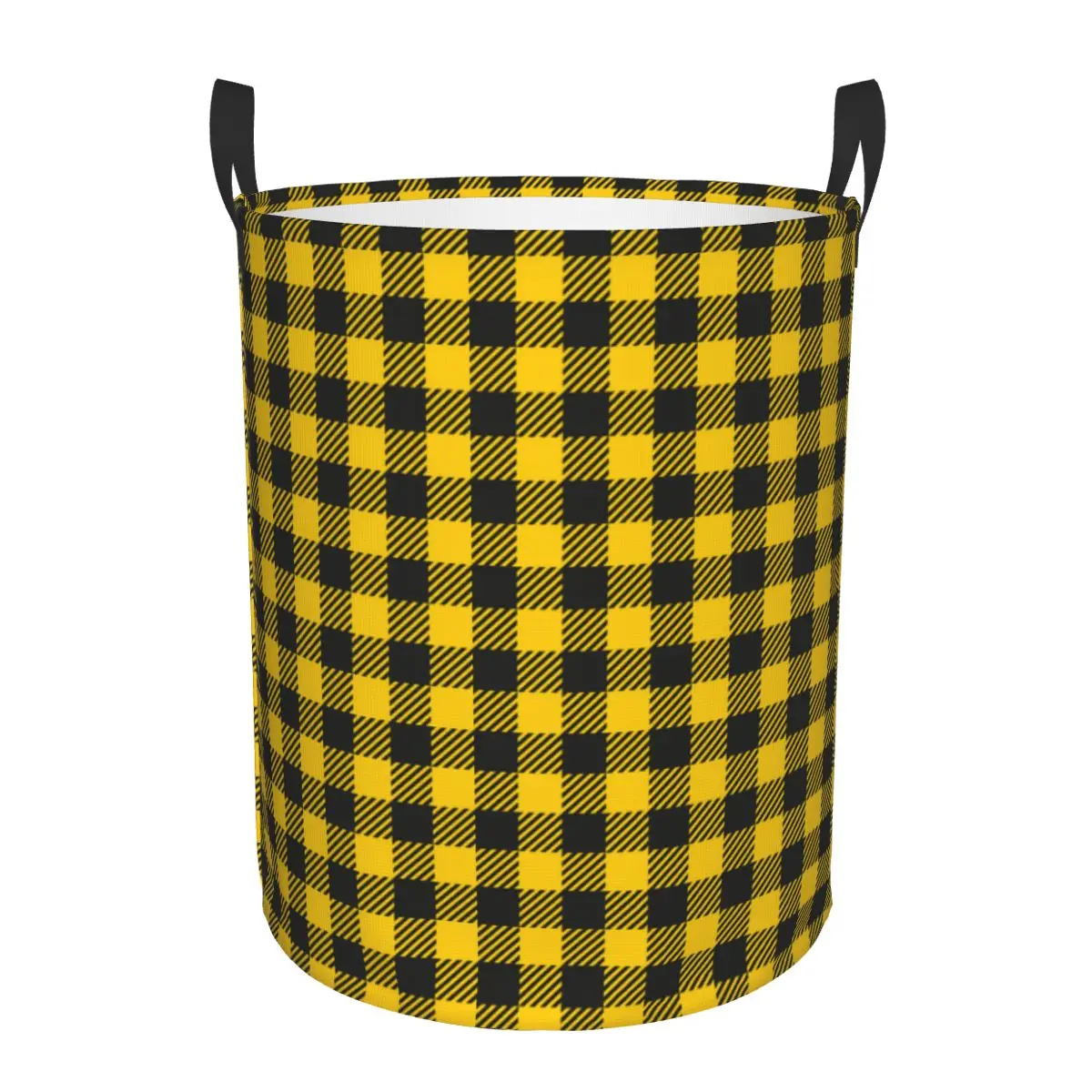 

Custom Yellow And Black Checkered Plaid Laundry Hamper Large Clothes Storage Basket Geometric Gingham Toy Bin Organizer for Kids