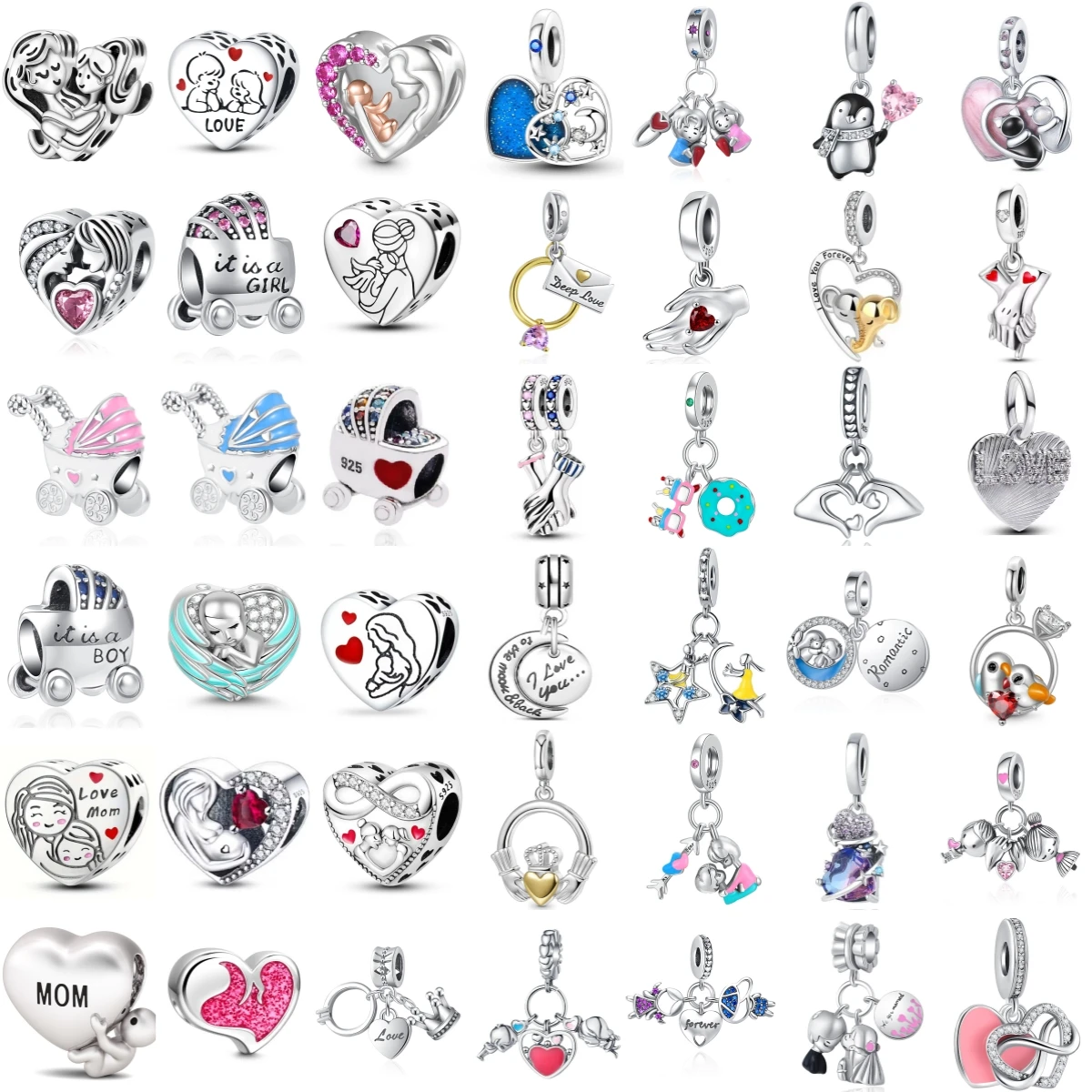 Mom Baby Family Heart Dangle Charms Boy Girl Baby Carriage Infant Pregnancy Beads Fit Original DIY Jewelry Gift Mother's Day