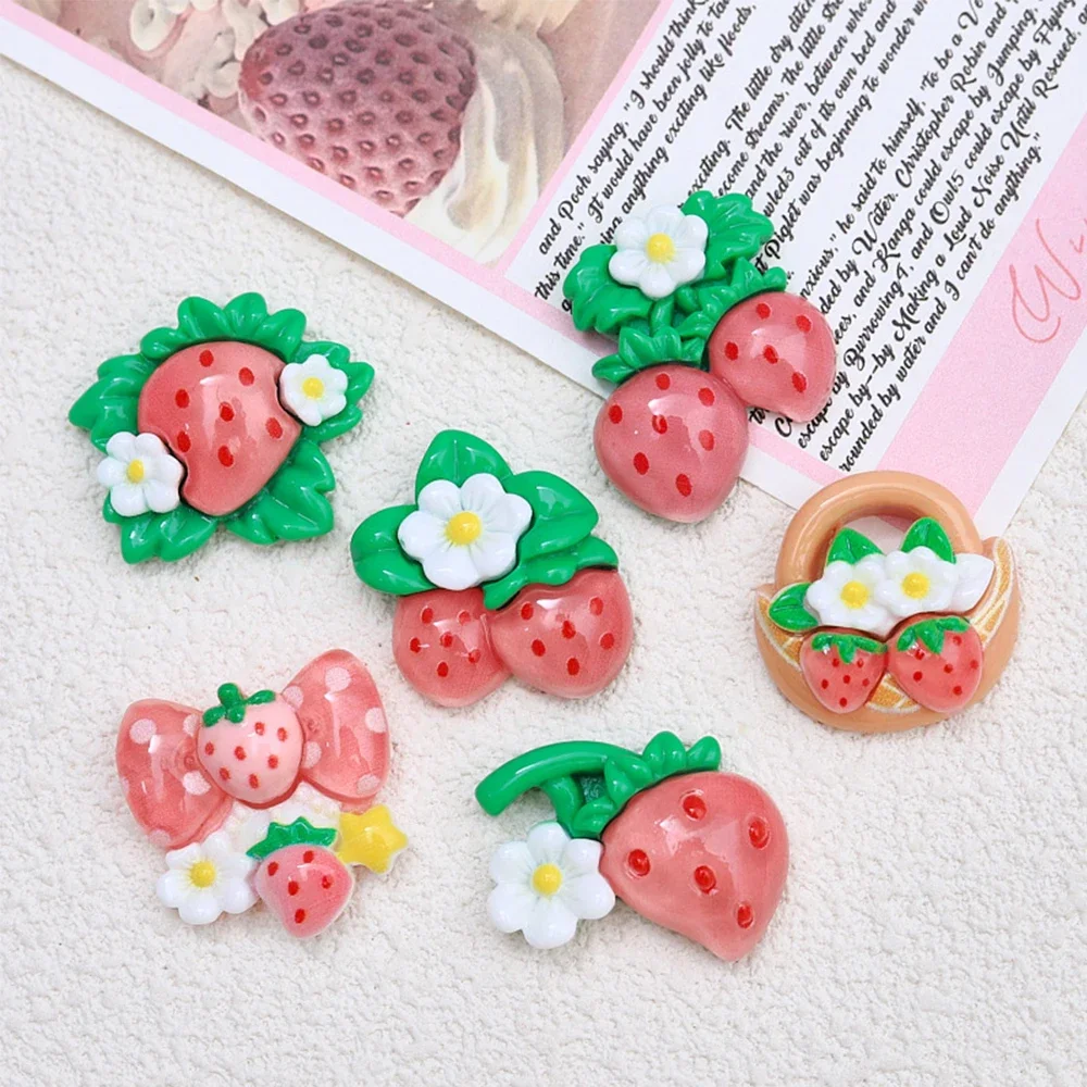 10 Stück Blume Erdbeer Serie Harz Flatback Cabochons für Haarnadel Scrap booking DIY Schmuck Handwerk Dekoration Zubehör