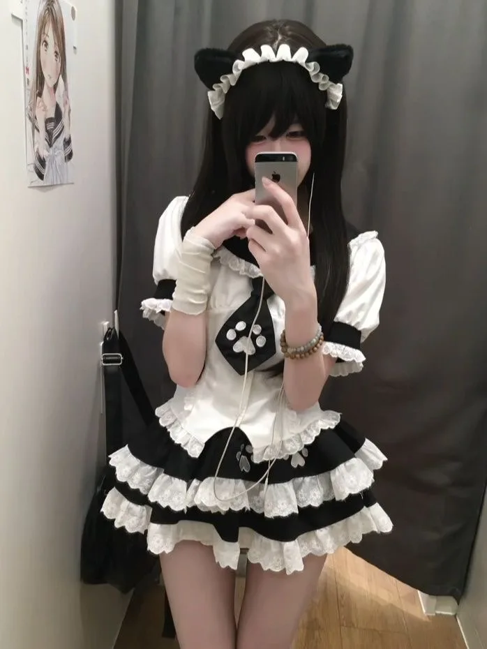 Zomer Nieuwe Bla Witte Kleur Colion Bubble Sve irt En Hoge Taille Gezwollen Rok Tweedelige Set College Sle orm JK...