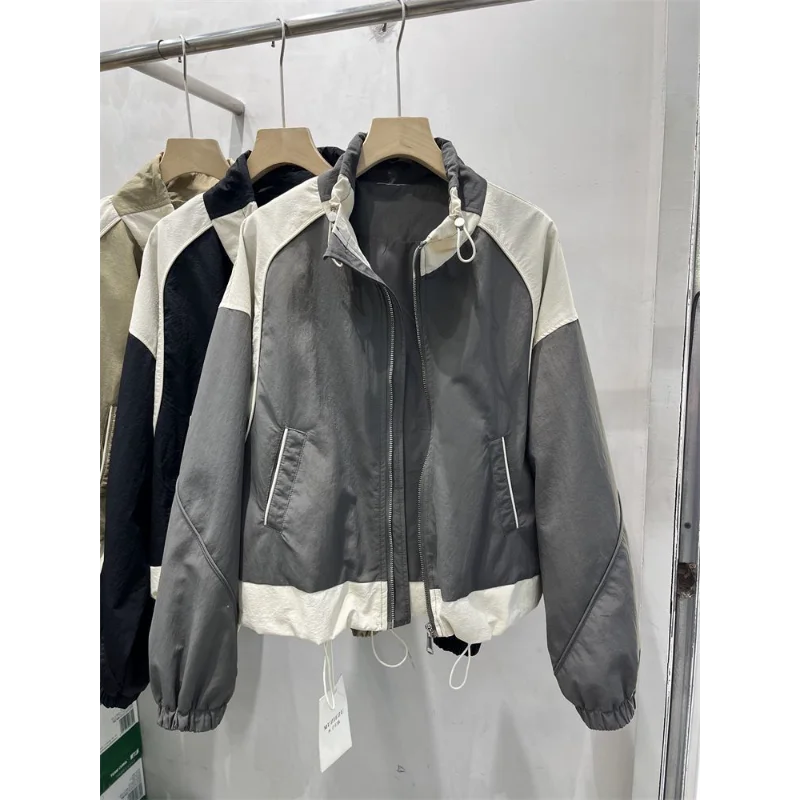 

Short Contrasting Color Splicing for Women Autumn Temperament Casual Loose Jacket