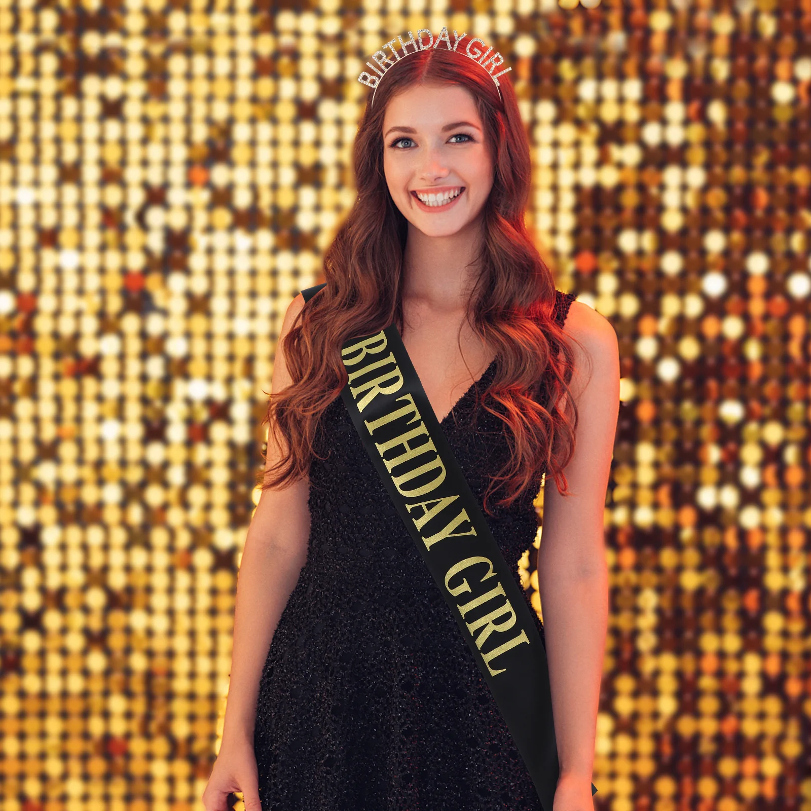 

1Set Birthday Headband Satin Crown Decorative Party Sash Elastic Band Comfortable Birthday Supplies for Girls Celebration