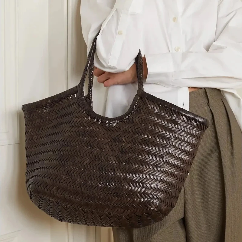 

Women's Bag Spring Summer French Vintage Large Capacity Tote Bag,Leather Woven Beach Bag Casual Style Irregular Handbag 42cm
